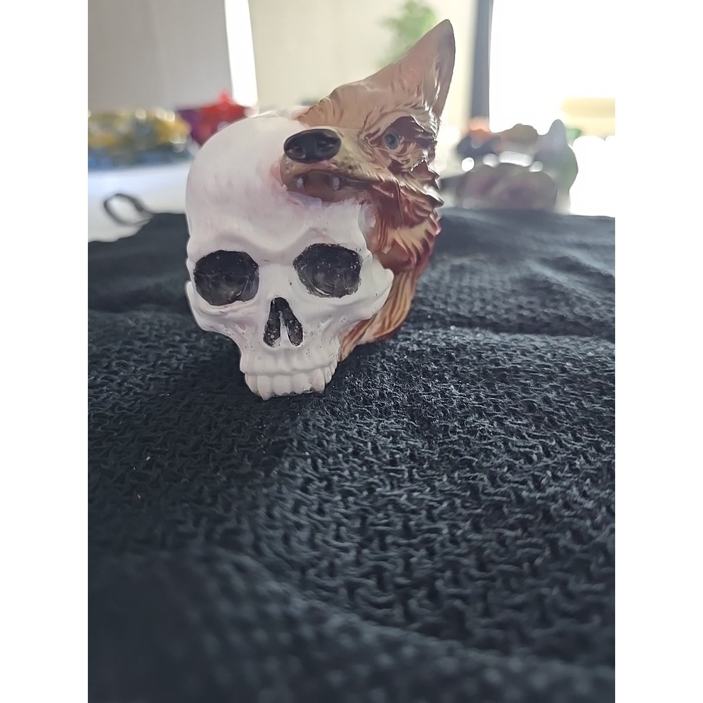 Handmade Wolf On Skull Decoration Gift Brown White. 599 - Picture 2 of 5